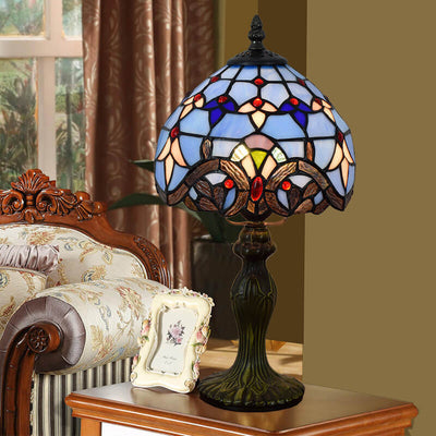 European Tiffany Blue Baroque Stained Glass 1-Light Table Lamp