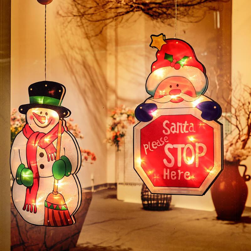 Décoration de fenêtre à ventouse avec lumières de Noël à l&
