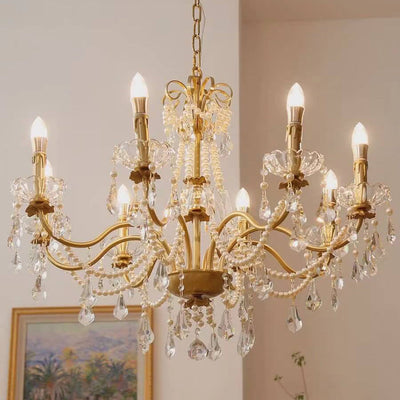 Modern Luxury Candelabra Pearl Crystal Brass 6/8 Light Chandelier