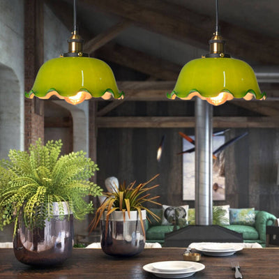 Vintage Green Glass Dome 1-Light Pendant Light