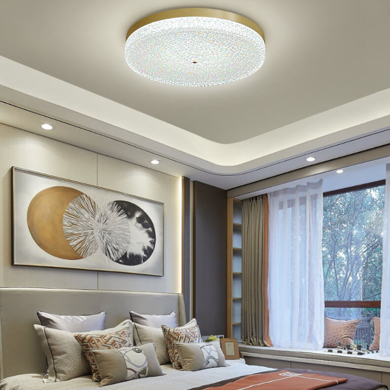 Modern Glass Brass Round LED Flush Mount Ceiling Light