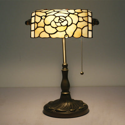 Vintage Tiffany Baroque Stained Glass 1-Light Zipper Switch Table Lamp