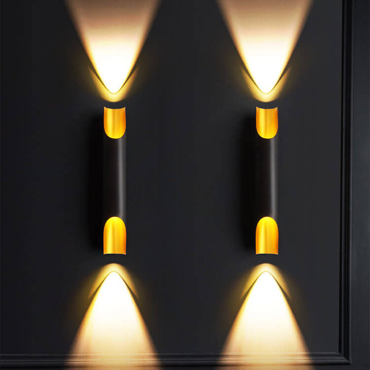 Lámpara Aplique de Pared de 2 Luces Moderna Cilíndrica de Aluminio Negro y Dorado 