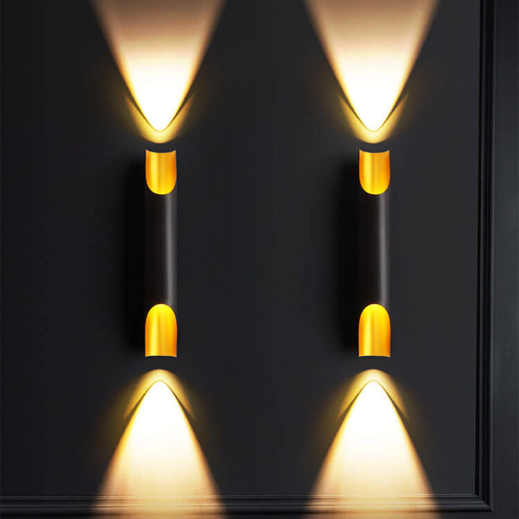 Modern Cylindrical Aluminum Black Gold 2-Light Wall Sconce Lamp