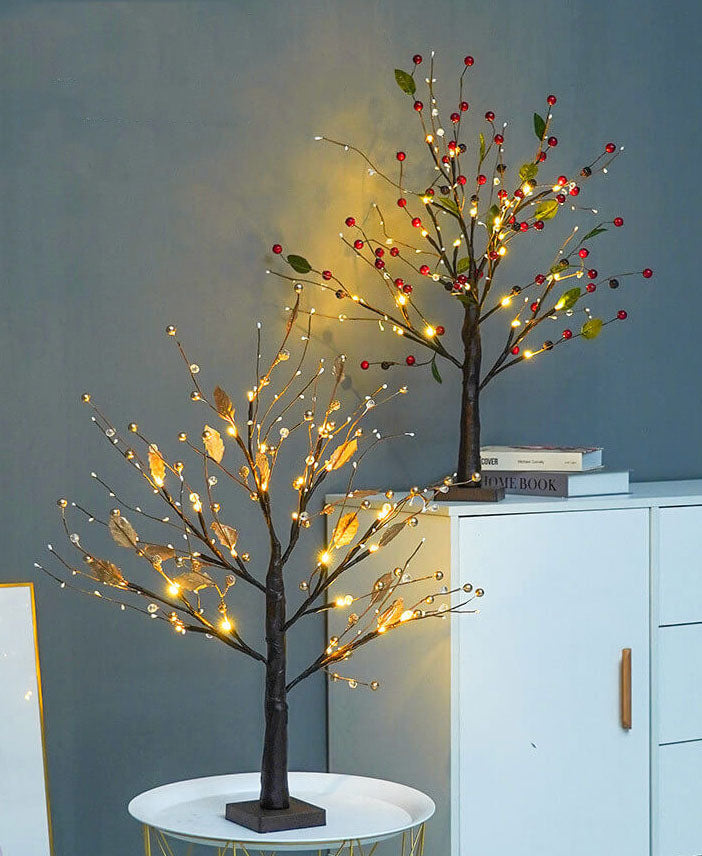 Red Fruits Pine Tree Light Small Led Battery Decoration Table Lamp
