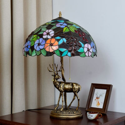 Tiffany Stained Glass Elk Base 2-Light Table Lamp