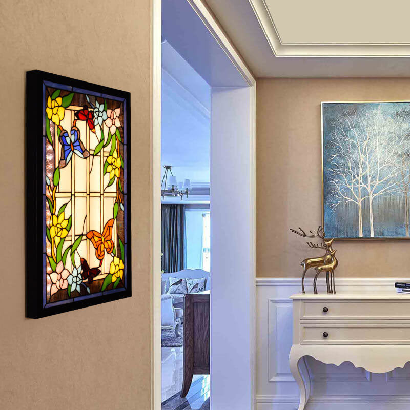 Luz de pared decorativa mural LED rectangular de vidrio teñido Tiffany 