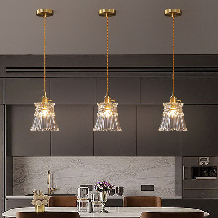 Modern Luxury Glass Bell Shade Brass 1-Light Pendant Light