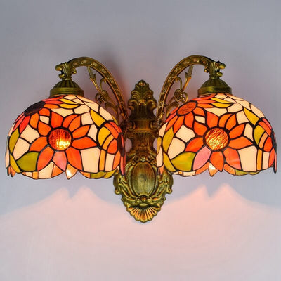 European Tiffany Sunflower Stained Glass 2-Light Wall Sconce Lamp