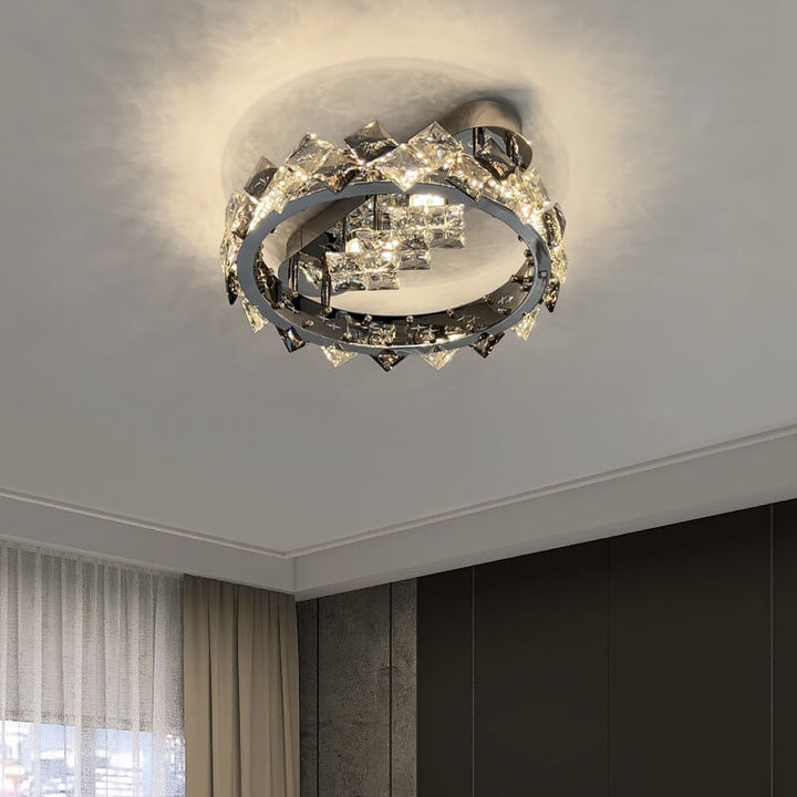 Moderne Luxus Kristall Kreis LED Semi-Flush Mount Deckenleuchte 