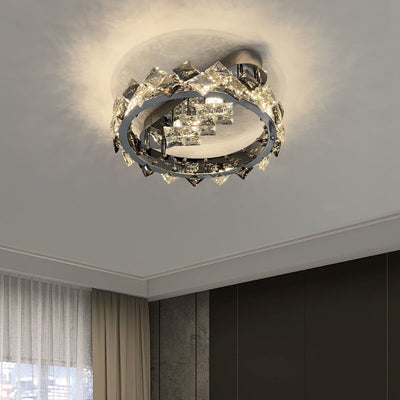 Modern Luxury Crystal Circle LED Semi-Flush Mount Ceiling Light