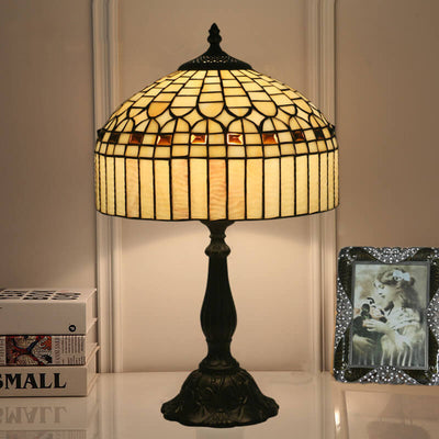 European Tiffany Yellow Baroque Glass 1-Light Table Lamp