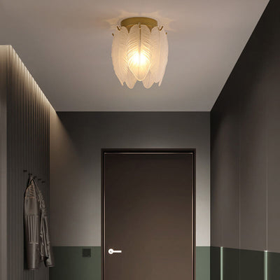 Light luxury Creative Feather Glass 1-Light Semi-Flush Mount Ceiling Light