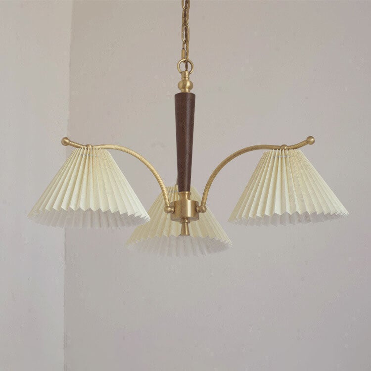 Vintage Walnut  Pleated Shade 3/6 Light Chandelier