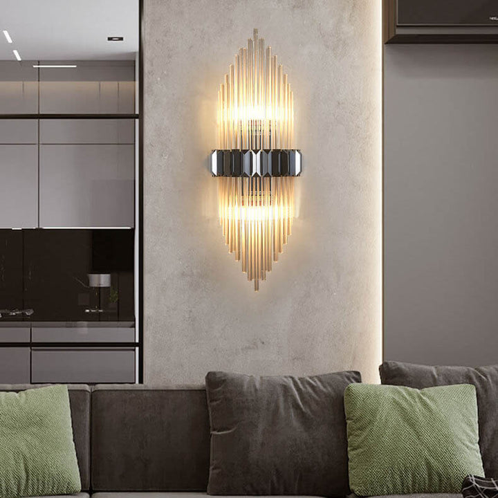 Modern Brass Crystal Tubular 2-Light Wall Sconce Lamp