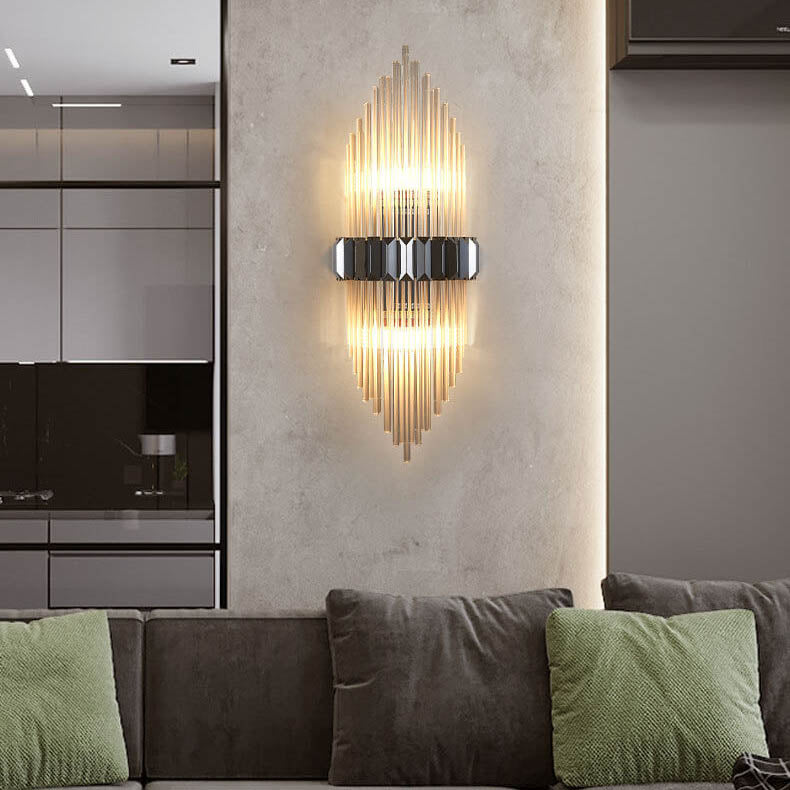 Moderne Wandleuchte mit zwei Lichtern aus Messing und Kristall, Röhrenform 
