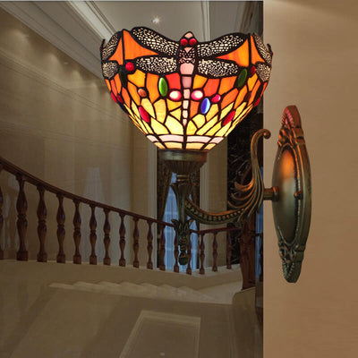 Lámpara de Aplique de Pared de 1 Luz con Vidrio de Libélula Retro Tiffany 