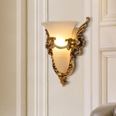 European Retro Flared Carving Resin 1-Light Wall Sconce Lamp