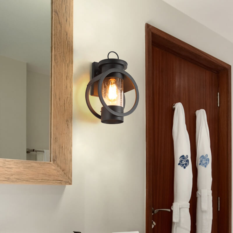 Applique murale rétro industrielle en fer à colonne ronde étanche pour extérieur 1 lumière 