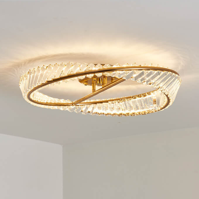 Post-modern Crystal Round LED Semi-Flush Mount Ceiling Light