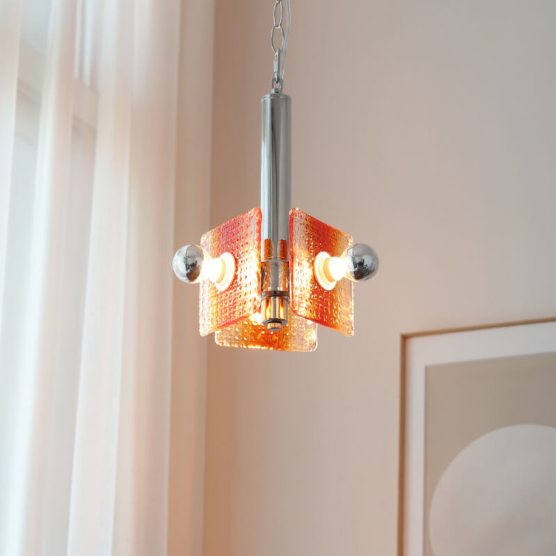 Traditional Vintage Caramel Glass Iron Square 3-Light Chandelier for Living Room