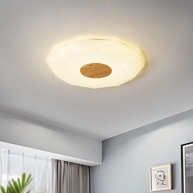 Nordic Solid Wood Acrylic Round 1-Light LED Flush Mount Ceiling Light