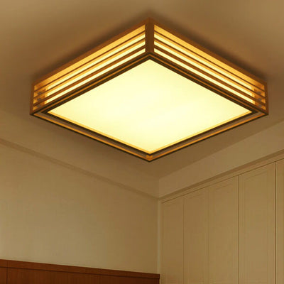 Nordic Solid Wood Square LED Japanese Tatami Flush Mount Ceiling Light