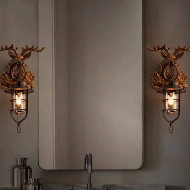 Applique Murale Rétro Tête de Cerf à Bois 1 Lumière 
