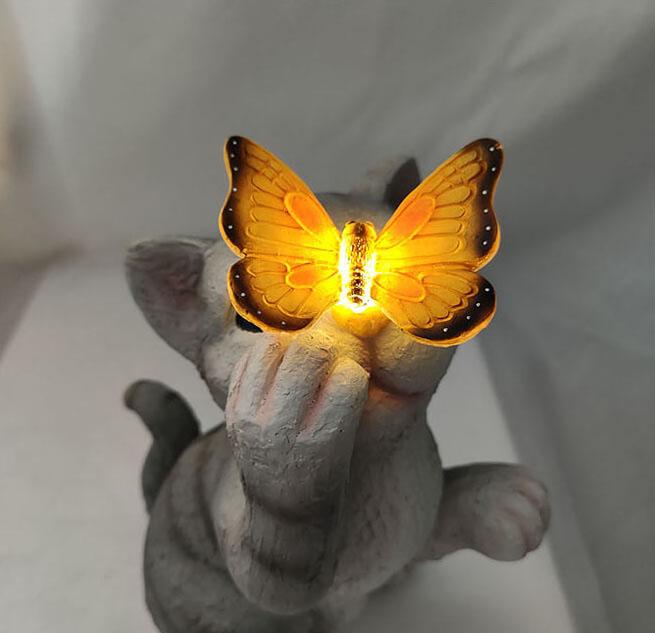 Contemporary Creative Solar Resin Cat Butterfly Resin Waterproof Decorative LED Outdoor Light For Garden