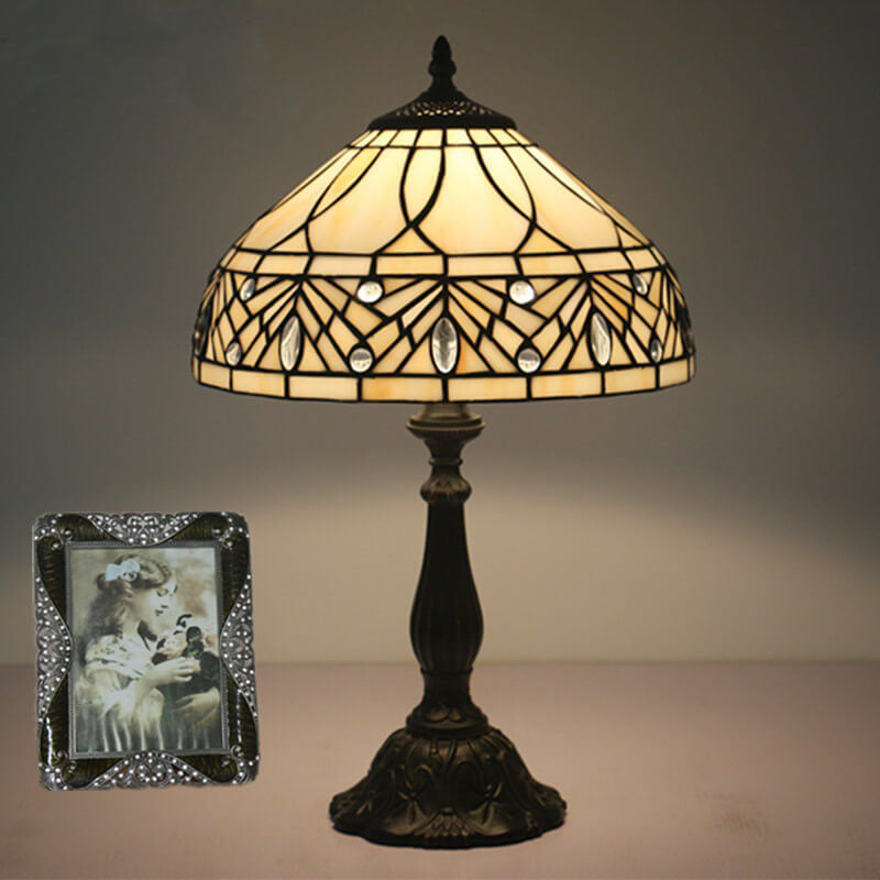 Lámpara de Mesa de 1 Luz con Vidrio de Piedras Preciosas Barroco Tiffany 