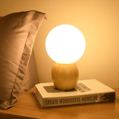 Nordic Solid Wood Milk White Glass Orb 1-Light Table Lamp