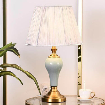 Vintage Fabric Waterdrop Base Ceramic 1-Light Table Lamp