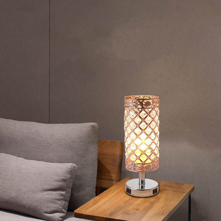 Lampe de table 1 lumière avec abat-jour cylindrique en fer créatif et chargement USB tactile 