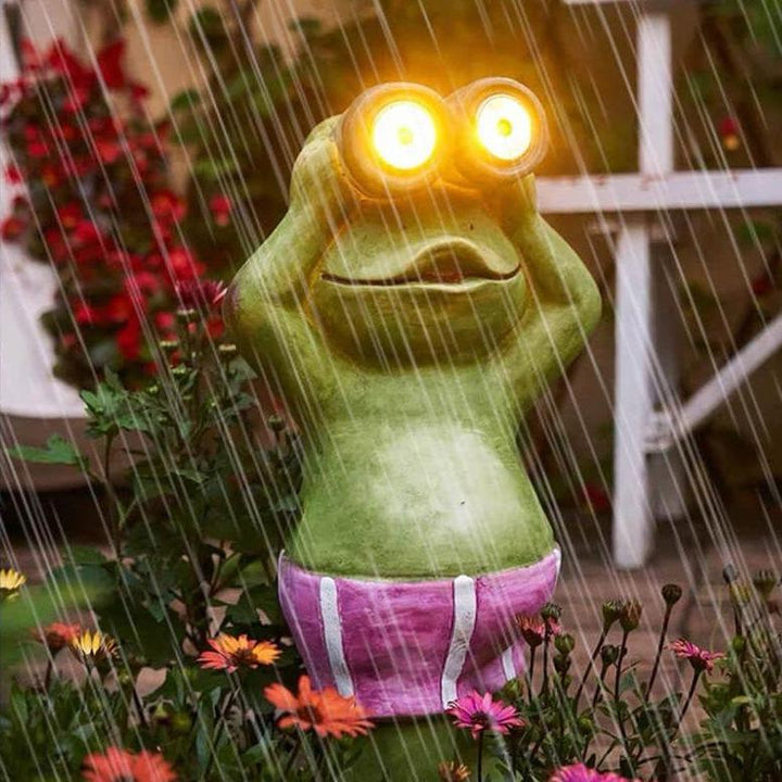 Statue de jardin Grenouille solaire en résine Lumière de nuit décorative étanche pour l'extérieur 