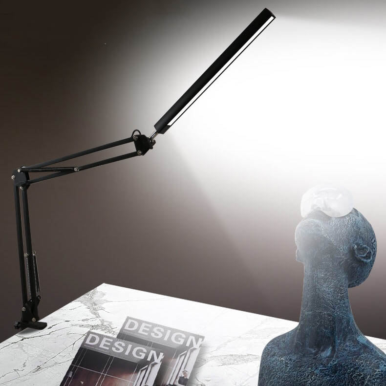 Lampe de bureau de lecture USB à pince à bras long pliable à LED pour protection des yeux