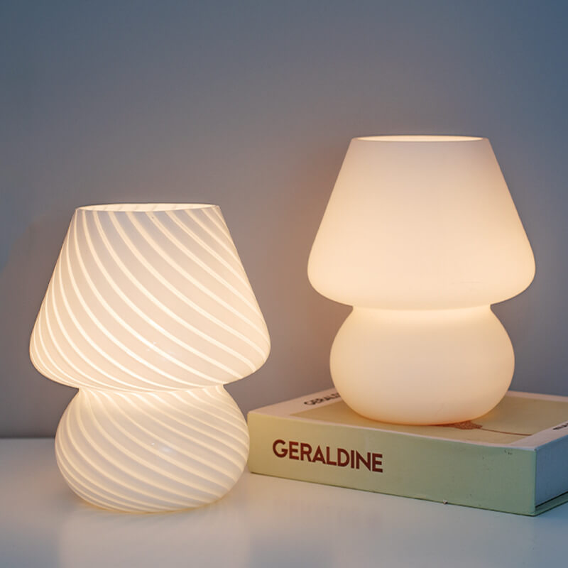 Lampe de Table de Nuit à LED 1 Lumière Champignon en Verre Créatif Rétro 