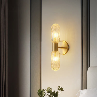 Modern Diamond Textured Glass Brass 2-Light Wall Sconce Lamp