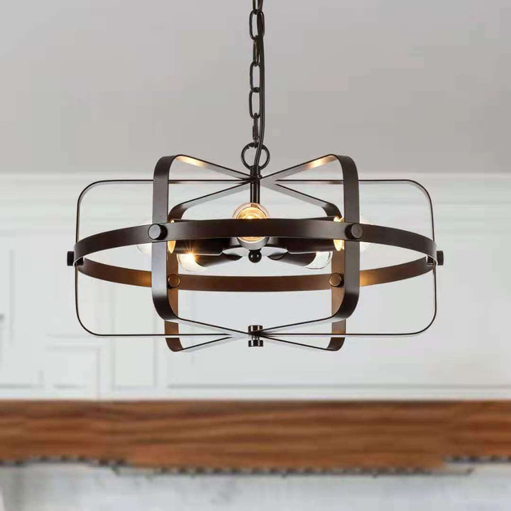 Industrial Vintage Iron Drum Shape Round 5-Light Chandelier