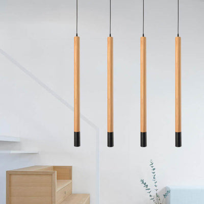 Simple Solid Wood Cylindrical Straight 1-Light LED Pendant Light