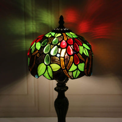 Tiffany-Tischlampe mit Fruchtkuppel und Buntglas, 1-flammig 