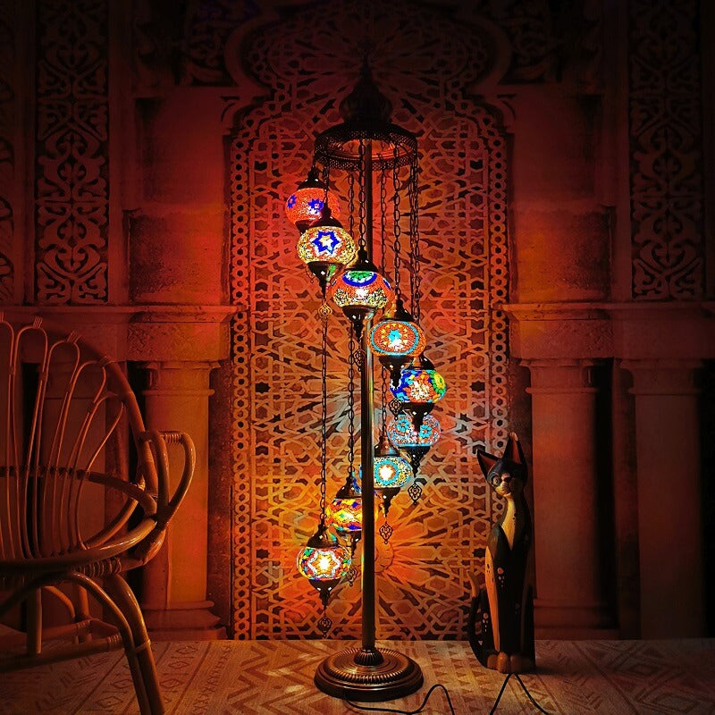 Retro Turkish Moroccan Globe 9-Light Standing Floor Lamp