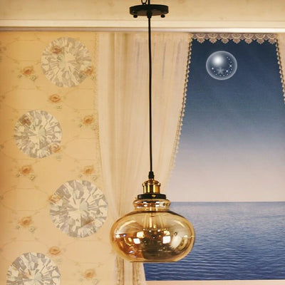 Suspension Luminaire Rétro Industriel en Verre Rond en Forme de Gourde à 1 Lumière 