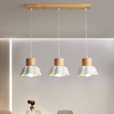 Nordic Solid Wood White Dome Shade 3-Light Chandelier