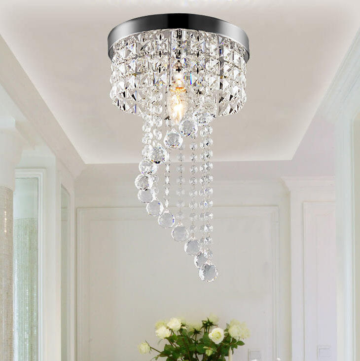 Modern Luxury Round Crystal Hanging 1-Light Flush Mount Ceiling Light