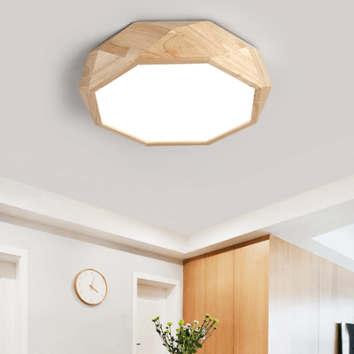 Modern Solid Wood Round Geometric LED Flush Mount Ceiling Light