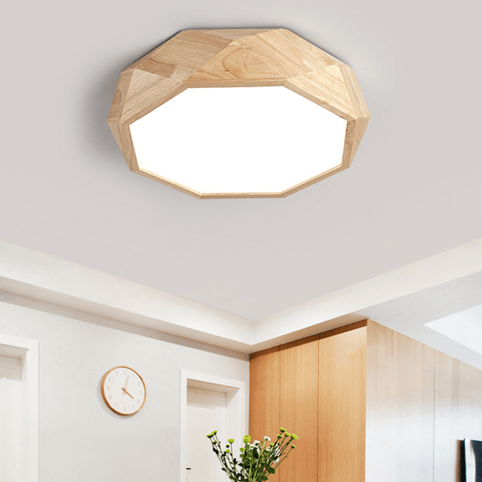 Modern Solid Wood Round Geometric LED Flush Mount Ceiling Light