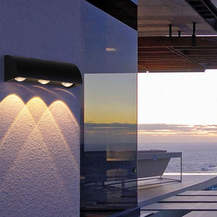 Luz de Pared Exterior Impermeable LED de 3 Luces de Aluminio Cilíndrico Moderno 
