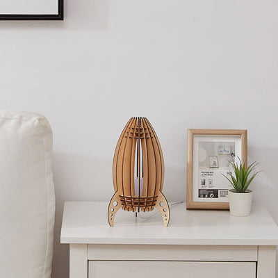 Lampe de table veilleuse à 1 lumière fusée en sculpture sur bois créative 