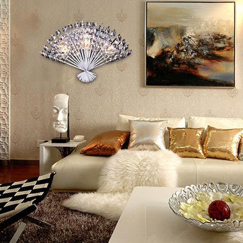 Moderna Lámpara Aplique de Pared de Lujo con Forma de Ventilador de Cristal de 3 Luces 