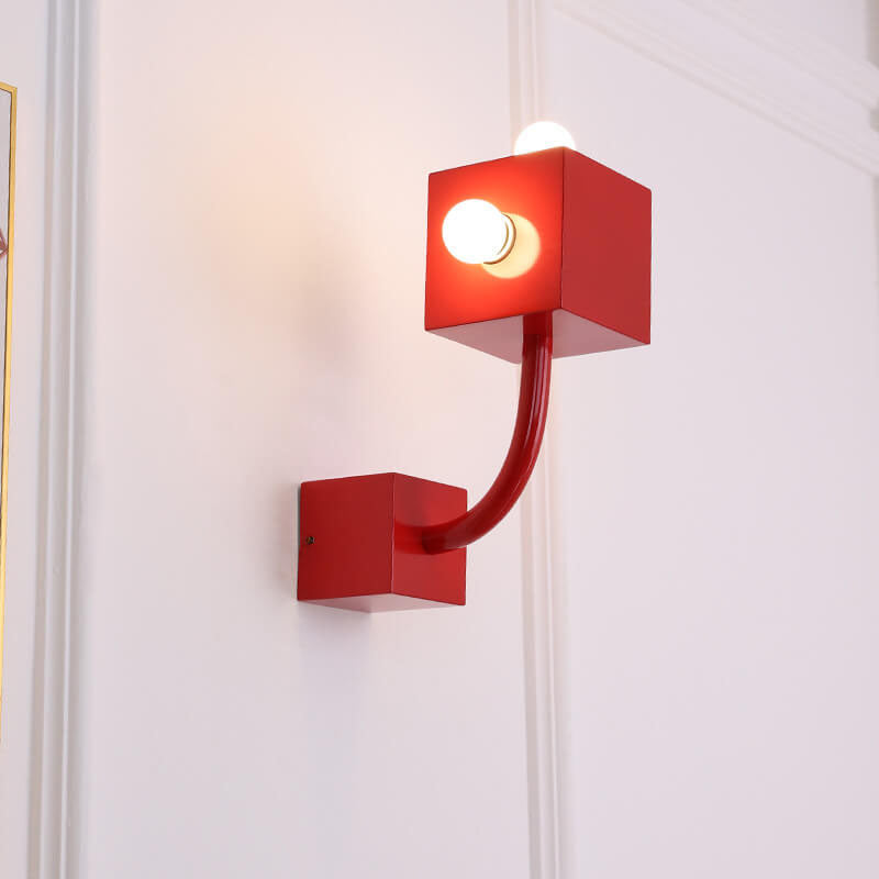 Vintage Red Square Iron 3-Light Wall Sconce Lamp